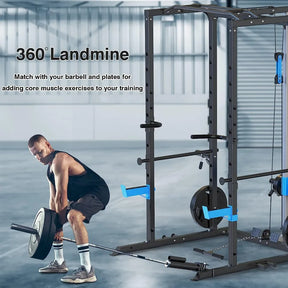 Power Cage, Multi-Functional Power Rack with J-Hooks, Dip Handles, Landmine Attachment and Optional Cable Pulley System